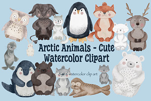 Arctic Animals - Cute Watercolor