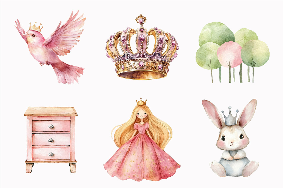 Watercolor Pink Kingdom Clipart, an Illustration by Design Market (Photo 5 of 5)