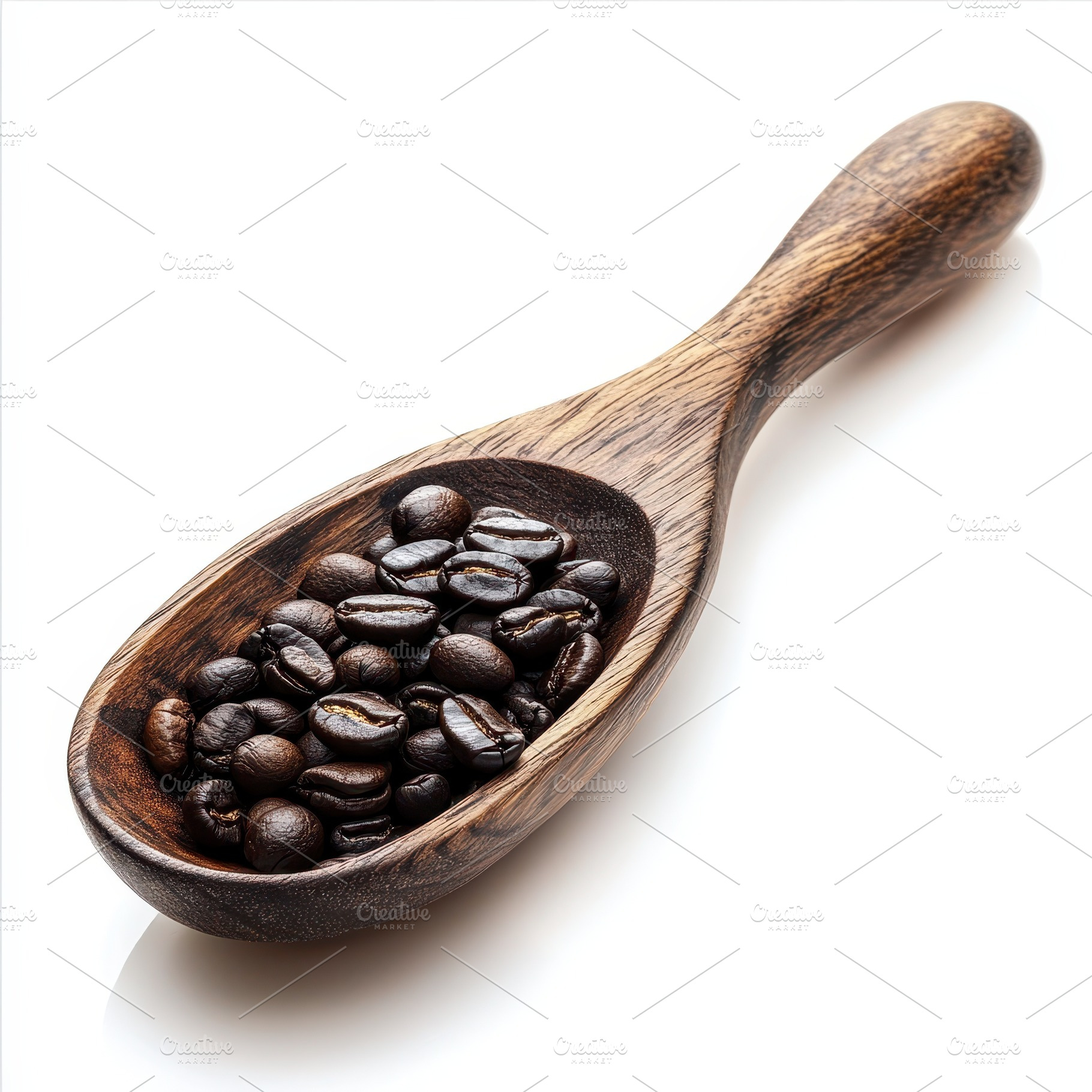 Dark roasted coffee beans in a woode, a Food & Drink Photo by Pixeness Studio