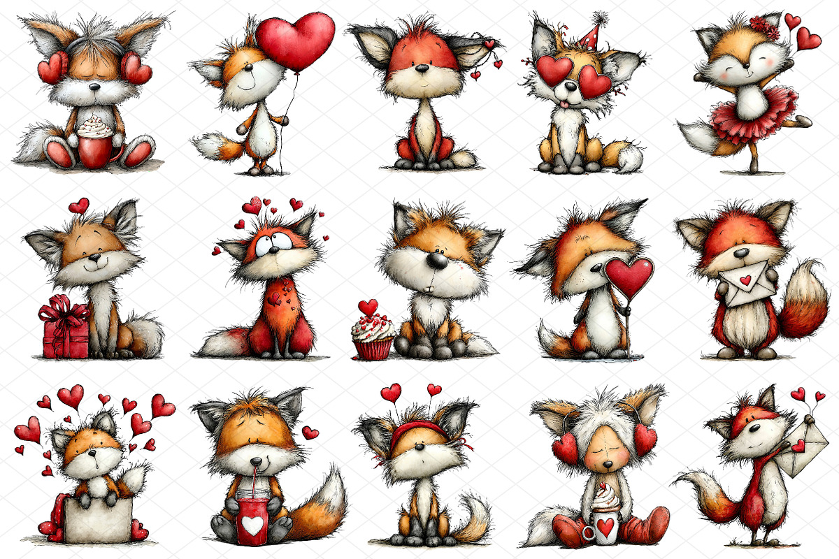 Whimsical Valentine Fox Clipart, an Illustration by cherrydesign (Photo 3 of 4)