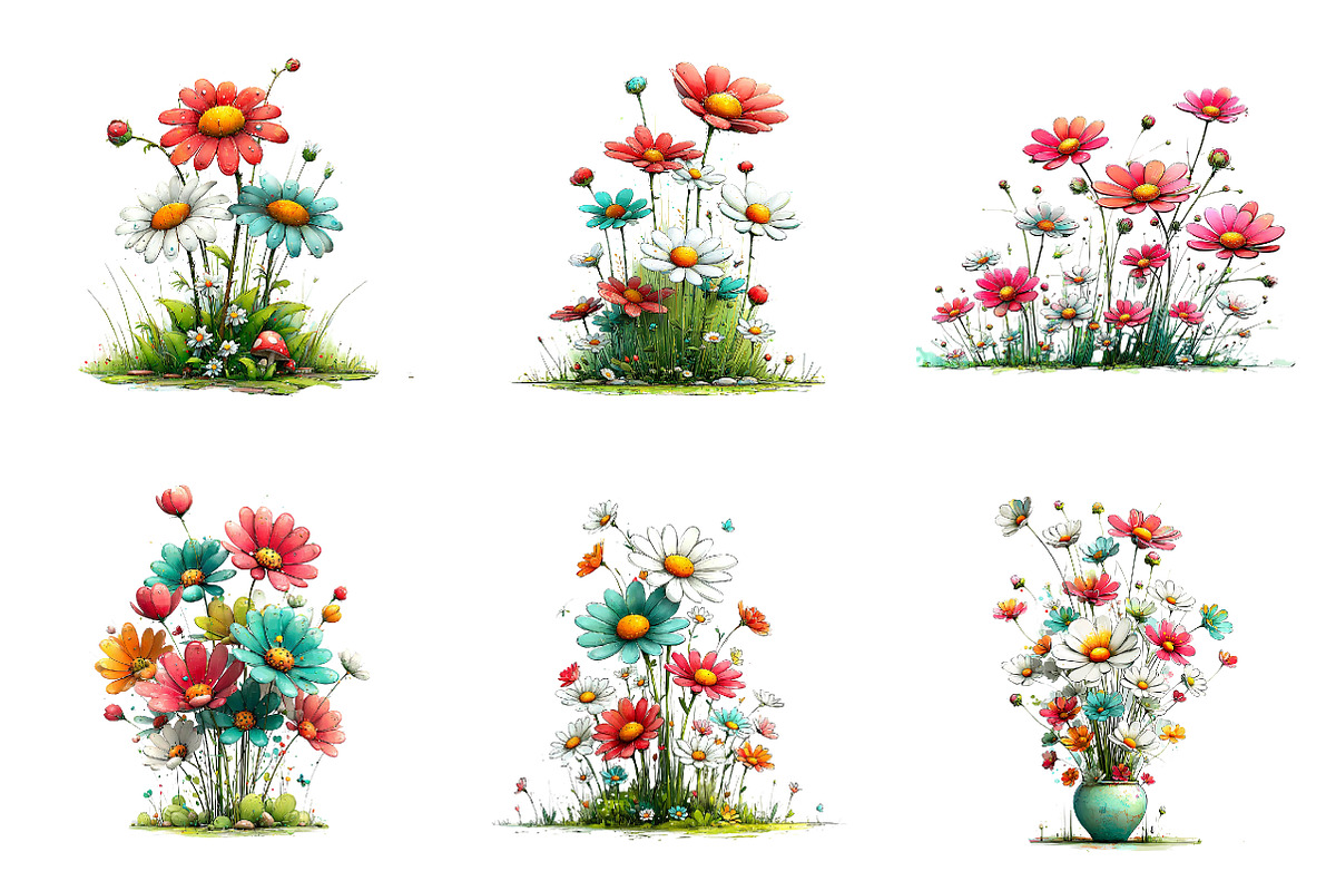 Whimsical spring daisy flower clipar, an Illustration by SinaCreation (Photo 3 of 11)
