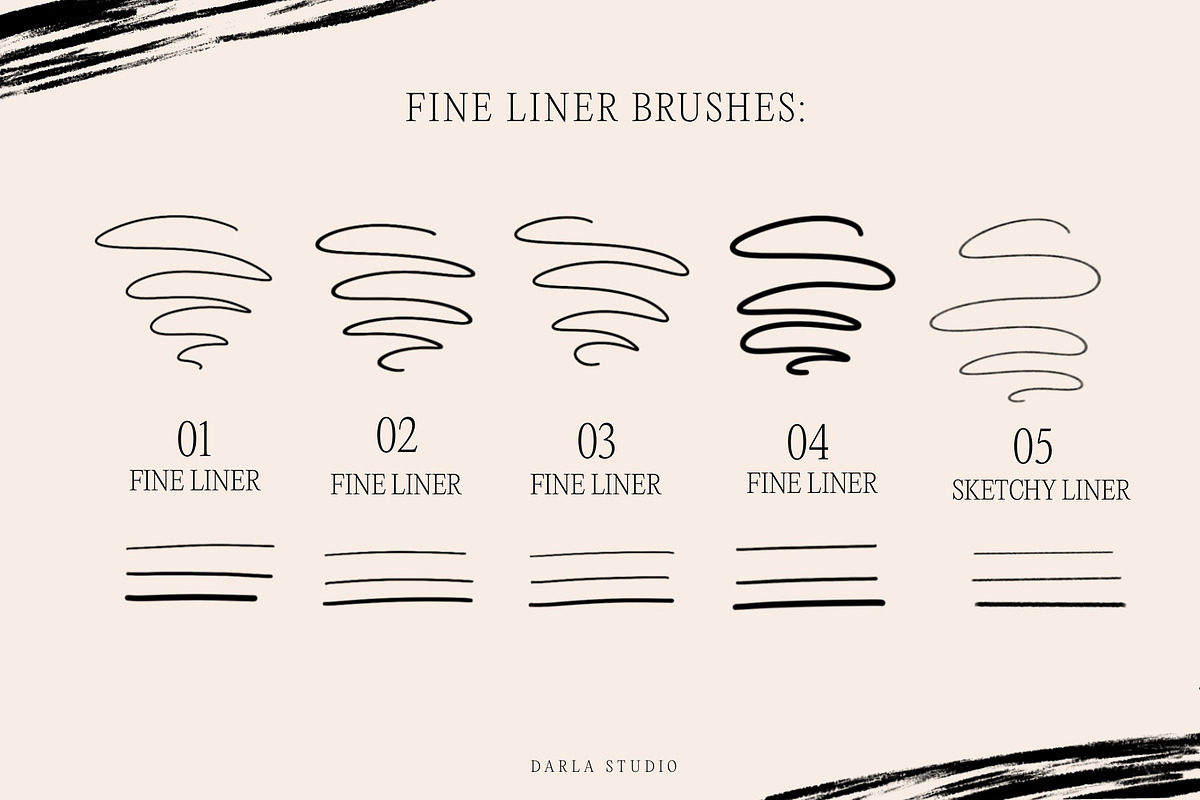 Fine Liners Procreate Brushes + Ink, a Brush Add-On by Darla Studio (Photo 4 of 10)