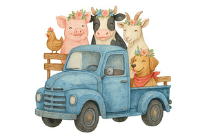 Farm Animal Pickup Truck Wall Art, a Background Graphic by LaseredNinja