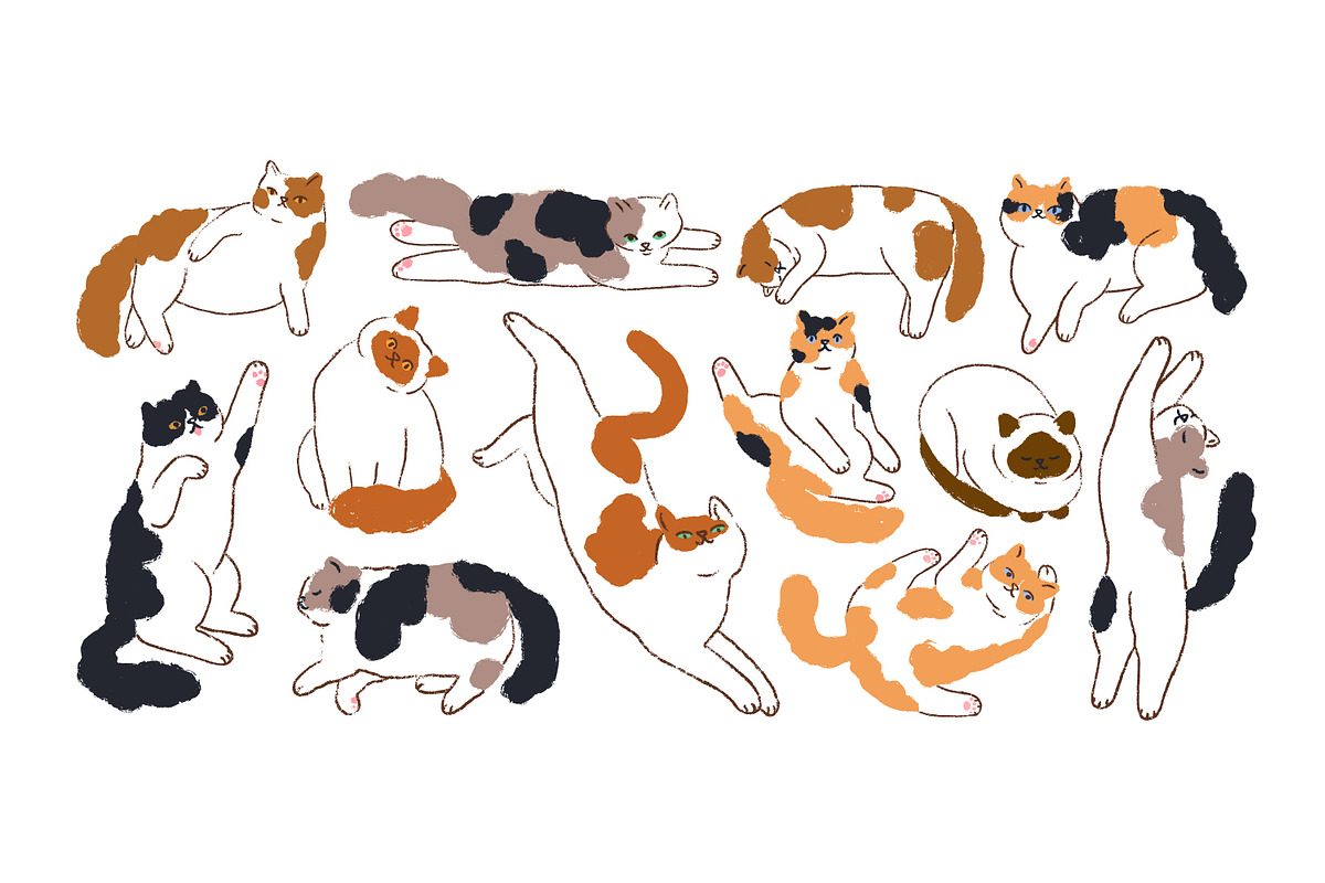 Cute funny cats, doodle drawings set, an Animal Illustration by Good Studio (Photo 2 of 8)