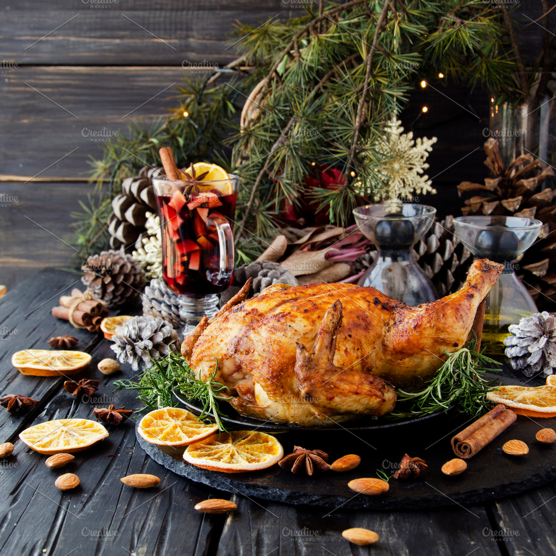 Baked chicken for christmas or new year featuring backgrounds, baked, and, a Food & Drink Photo by Wild Drago Shop