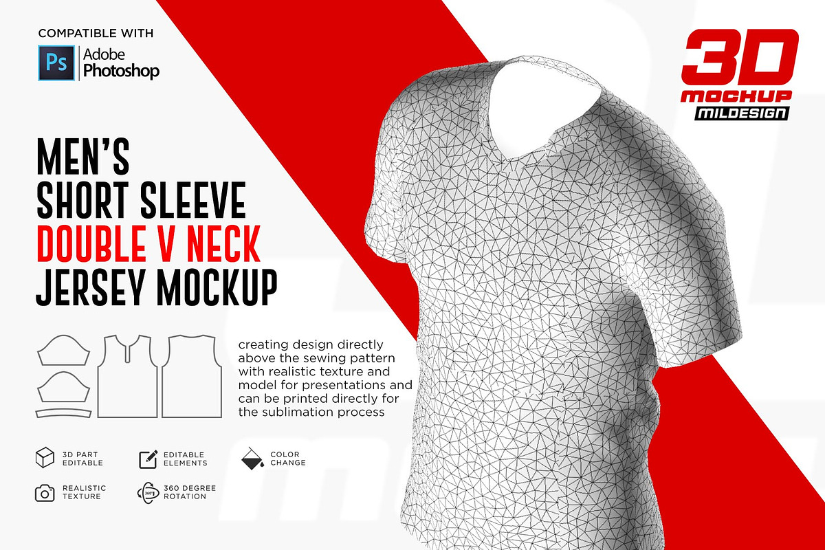 3D Double V-Neck Raglan Jersey SS, a Shirt Mockup by Mildstudio (Photo 8 of 10)