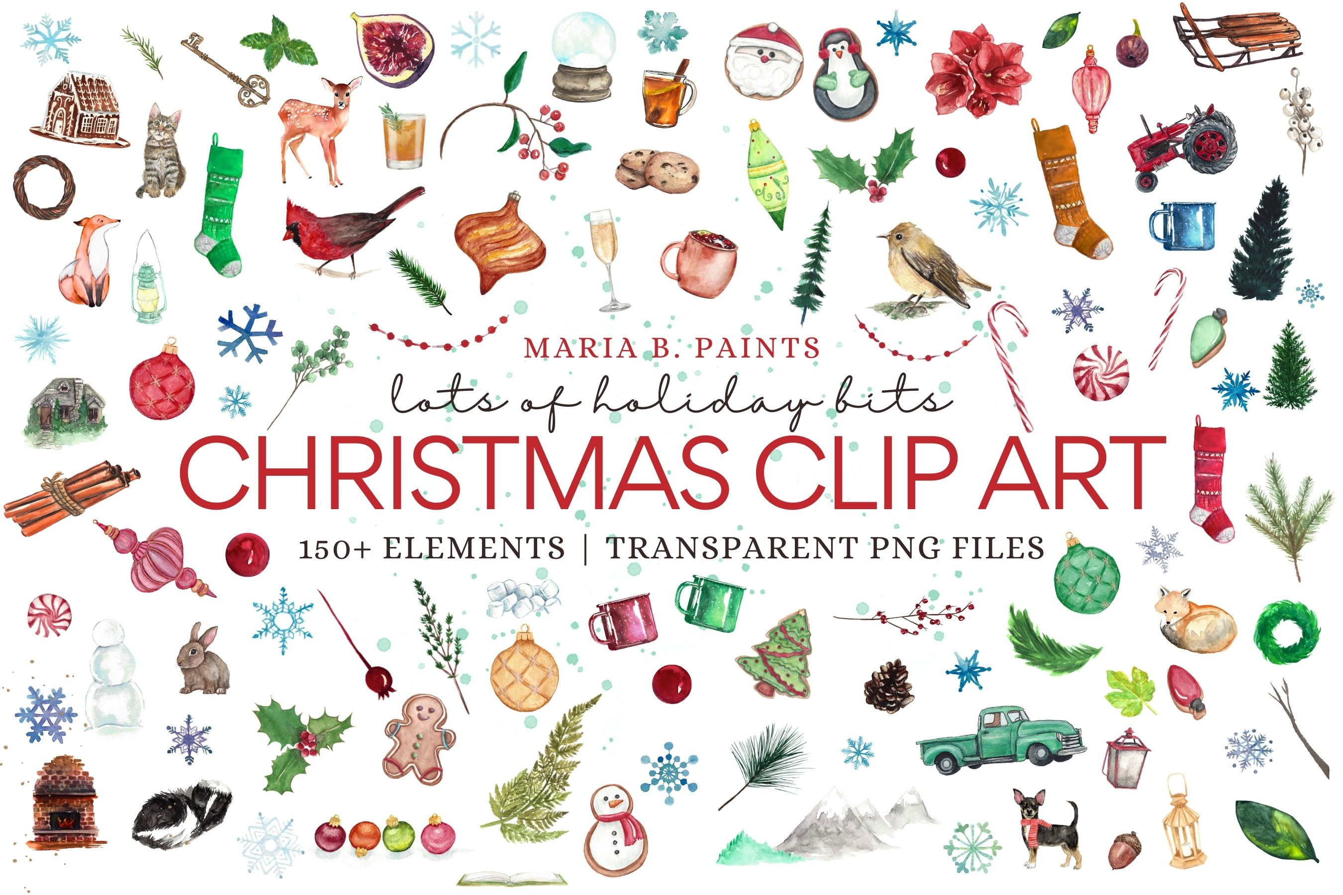 Christmas Holiday Clip Art Set, an Animal Illustration by Maria B. Paints