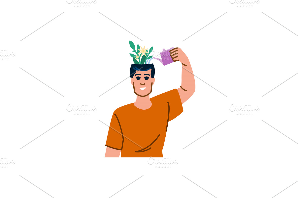Man watering flowers growing from, an Education Illustration by pikepicture