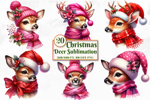 Christmas Deer Sublimation Clipart, a Seasonal Illustration by Craft Nest