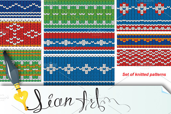 Set of knitted wool seamless pattern preview 2