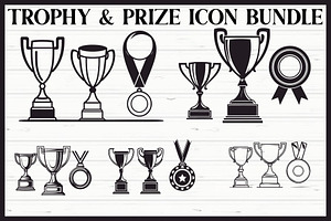 Trophy and Medal Silhouette Set, an Illustration by Gfx_Store