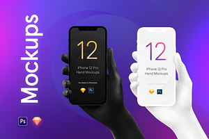 Black & White Mockup Hands iPhone 12
