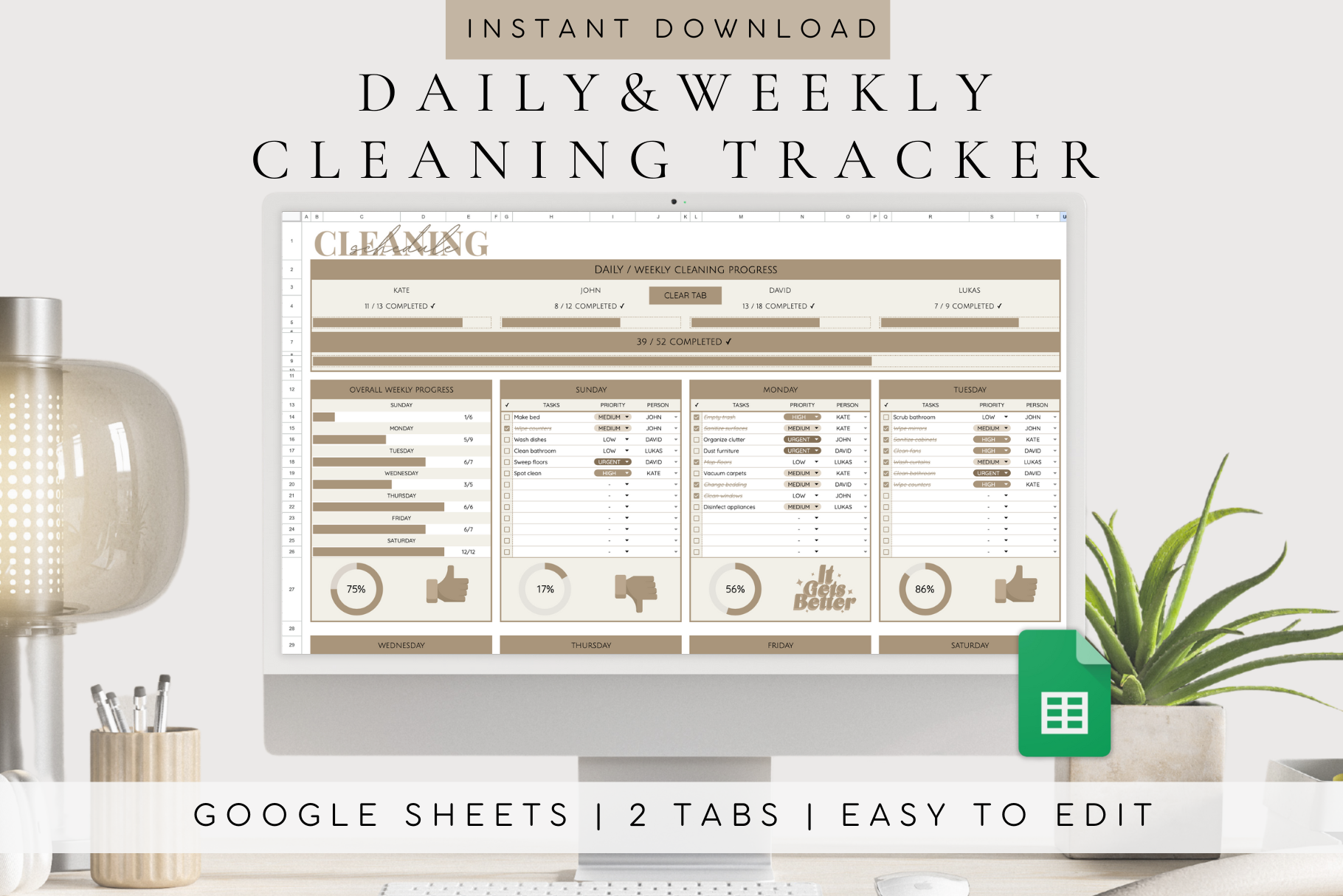 Cleaning Tracker Google Sheets 2024, a Templates & Theme by BRANDcontent