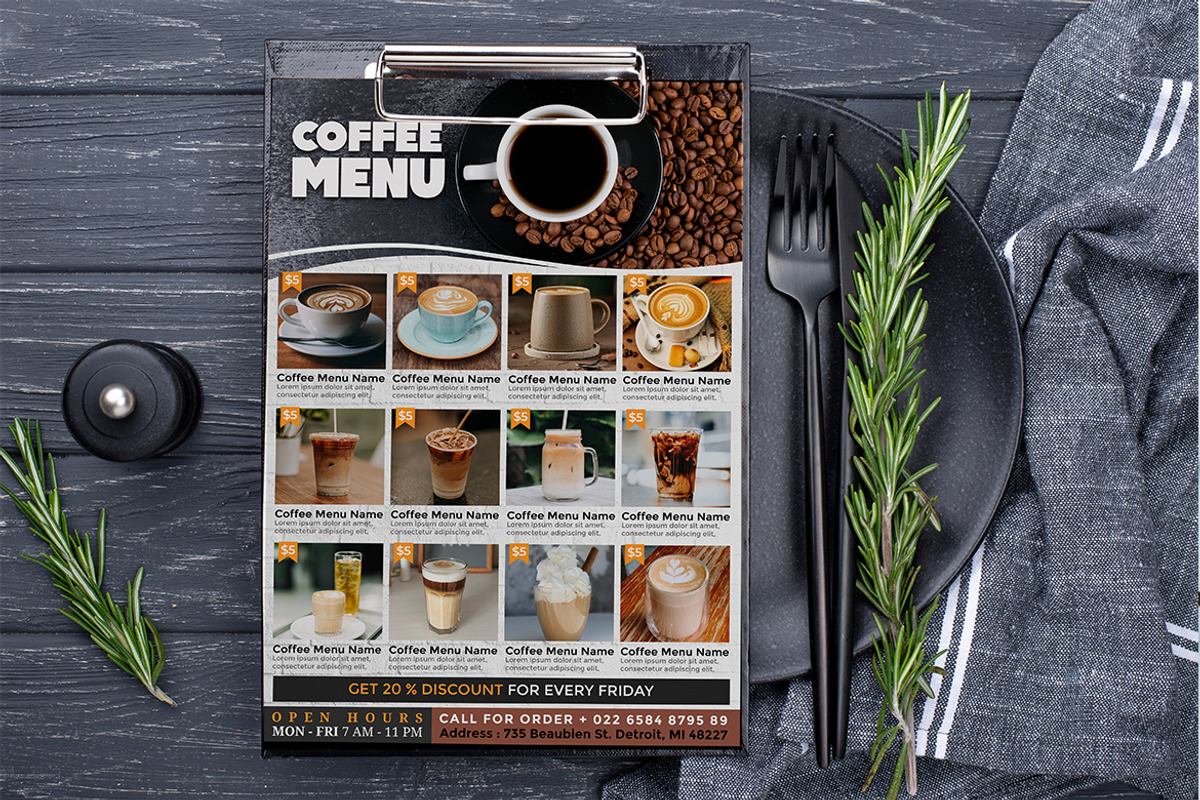 Coffee menu flyer template, a Flyer Template by imadeDesign (Photo 3 of 3)