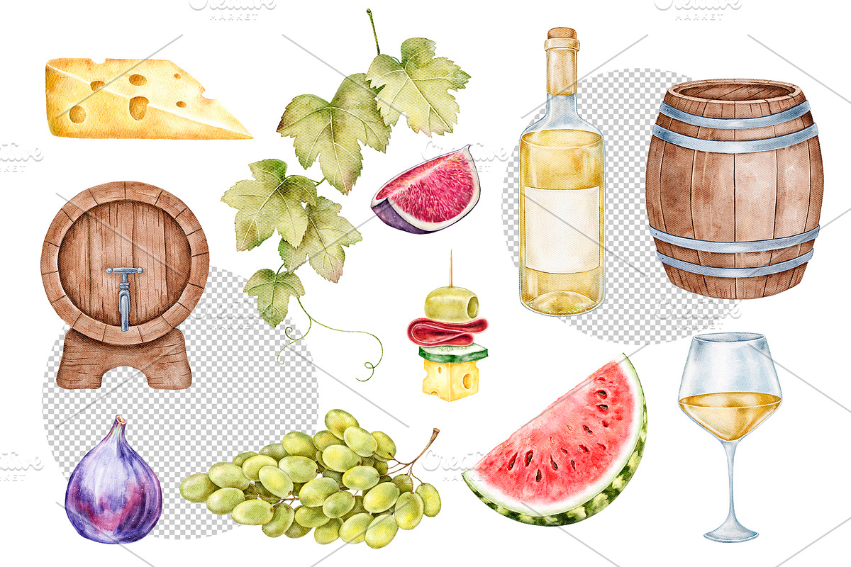 White Wine Watercolor Clipart, a Food Illustration by Eves_Aquadreams (Photo 2 of 8)