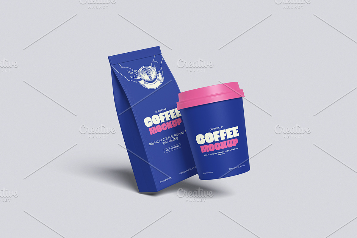 Coffee Bag & Coffee Cup Mockup, a Packaging Mockup by Gatamotion (Photo 4 of 5)