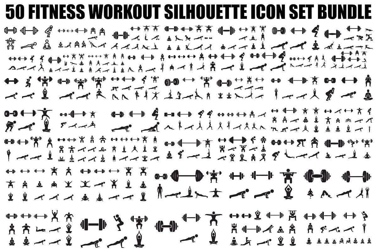 Fitness Workout Silhouette Icon Set, an Illustration by musafir_fashion (Photo 1 of 51)