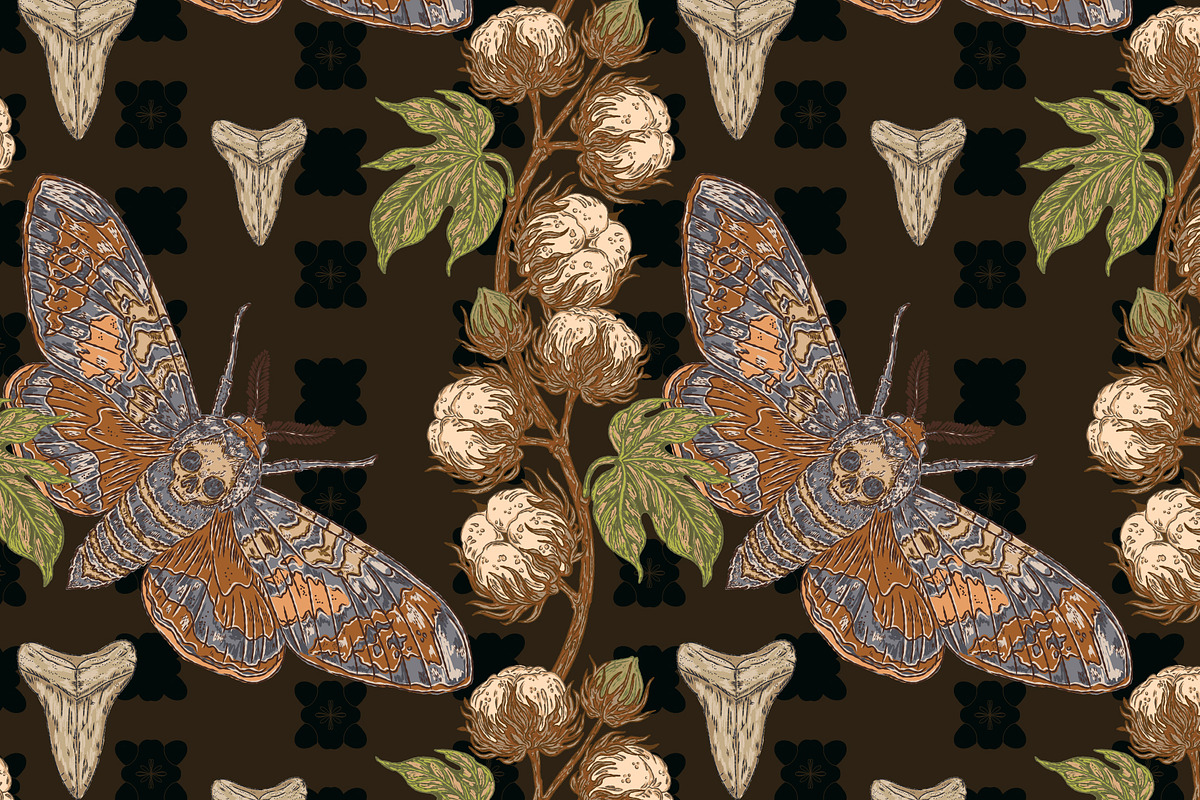 Hawk Moth, Cotton and Shark Tooth, a Pattern Graphic by NayaChu (Photo 6 of 10)
