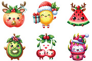 Christmas Kawaii Fruits Sublimation, an Illustration by CraftArtStudio (Thumbnail 2 of 6)