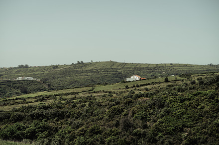 Green hills with distant farmhouse, an Architecture Photo by SkyNext
