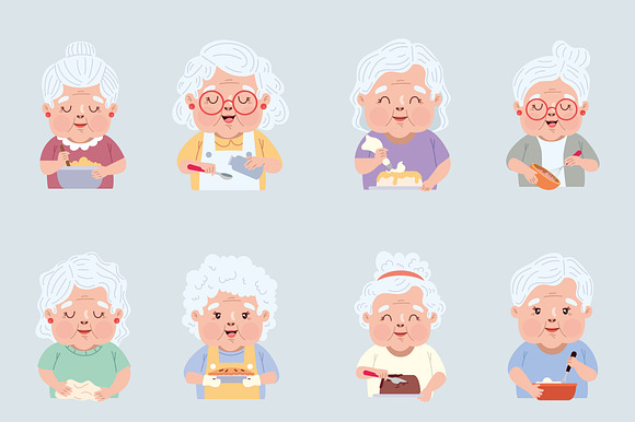 Cute Grandmas Cooking Vector Set preview 2