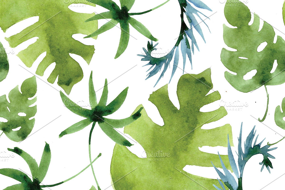 watercolor tropical leaves, patterns, an Illustration by Olesya Morokhovets (Photo 9 of 11)