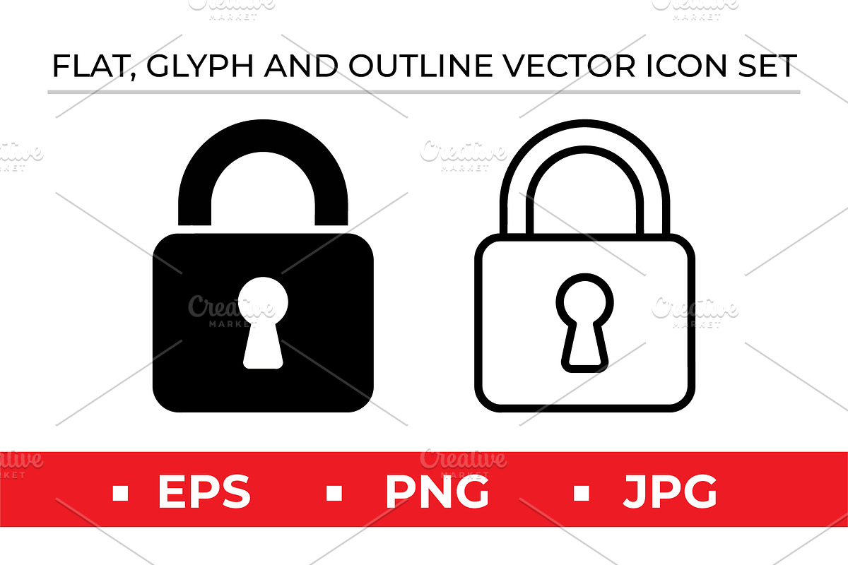 Padlock Icons Vector Set Black White, an Outline Icon by Artonix (Photo 1 of 2)