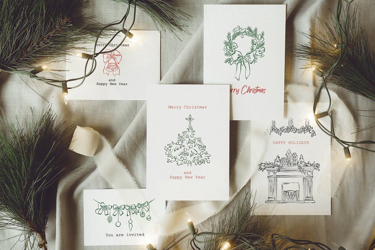 Christmas Line Art Hand Drawn Set, a Seasonal Illustration by Berentine.art (Photo 4 of 9)
