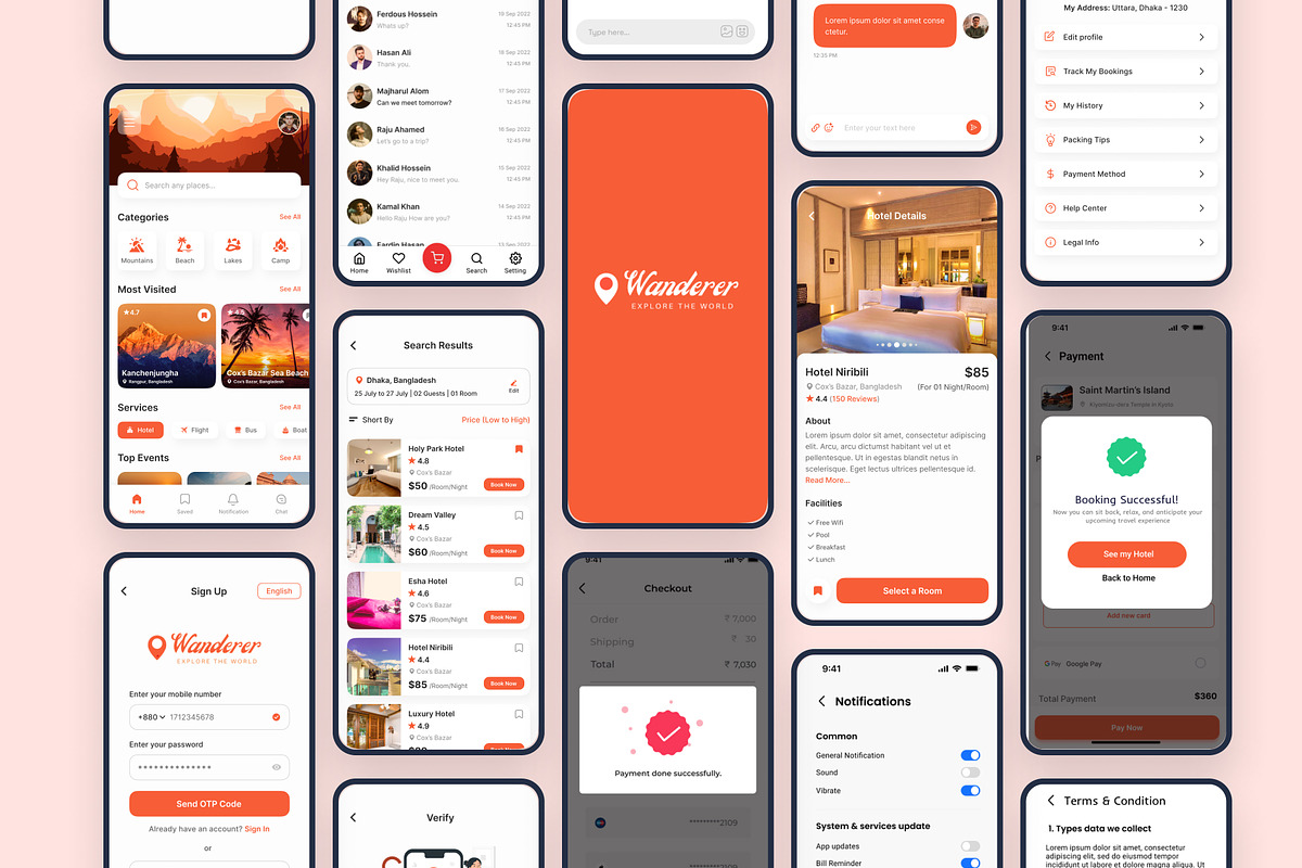 Wanderer Travel App UI Kit, an UI Kit Template by piyush608 (Photo 2 of 7)
