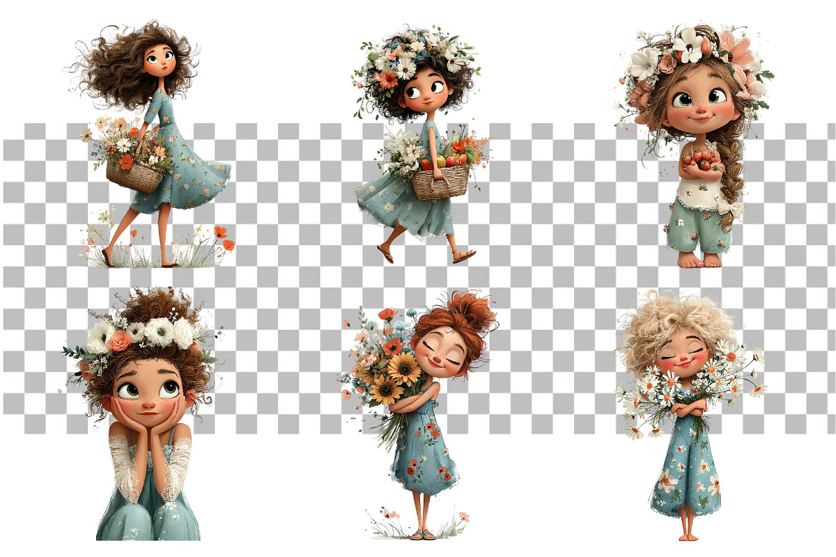Whimsical Summer Girls Clipart, a Seasonal Illustration by Daily.Designs (Photo 3 of 4)
