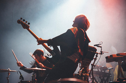 Rock bass player on stage