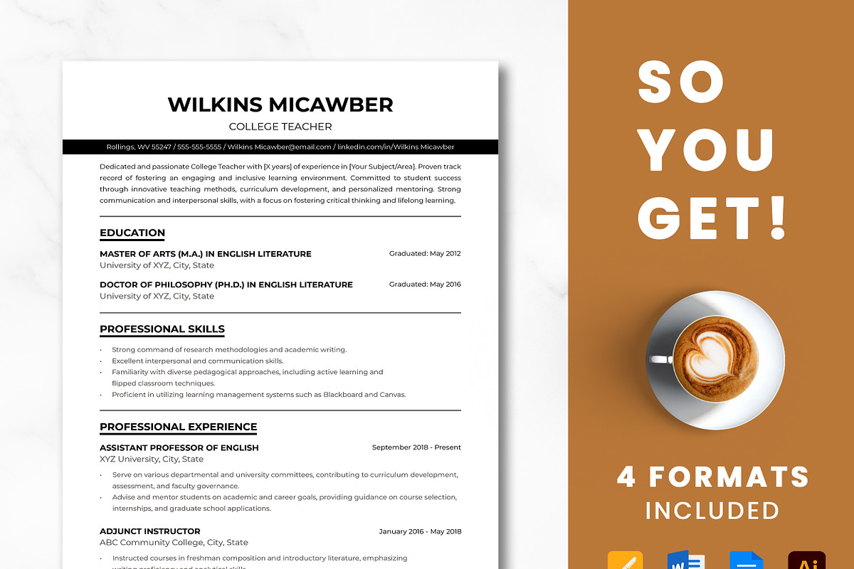 College Teacher Resume Template, a Resume Template by ResumeInventor (Photo 8 of 9)