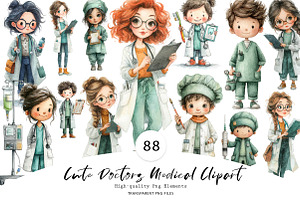 Cute Doctors Medical Clipart, a Seasonal Illustration by CreationArt