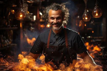 Portrait of a man working as a master chef in a restaurant., a Photo by AS photostudio