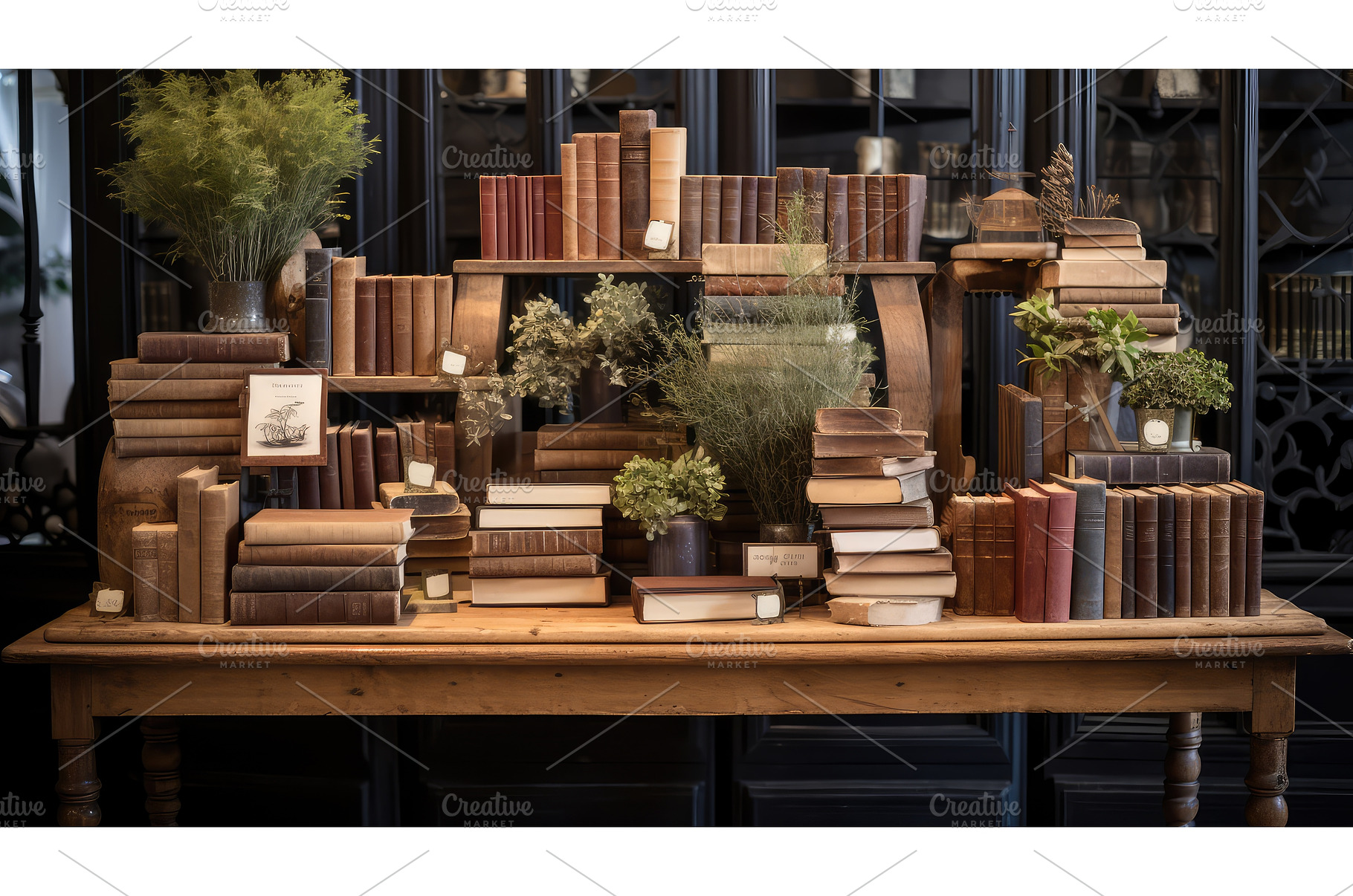 books wood display ai generated, an Arts & Entertainment Photo by pikepicture