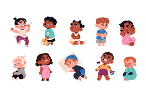 Sad, unhappy children crying set, a Person Illustration by PaperTrident