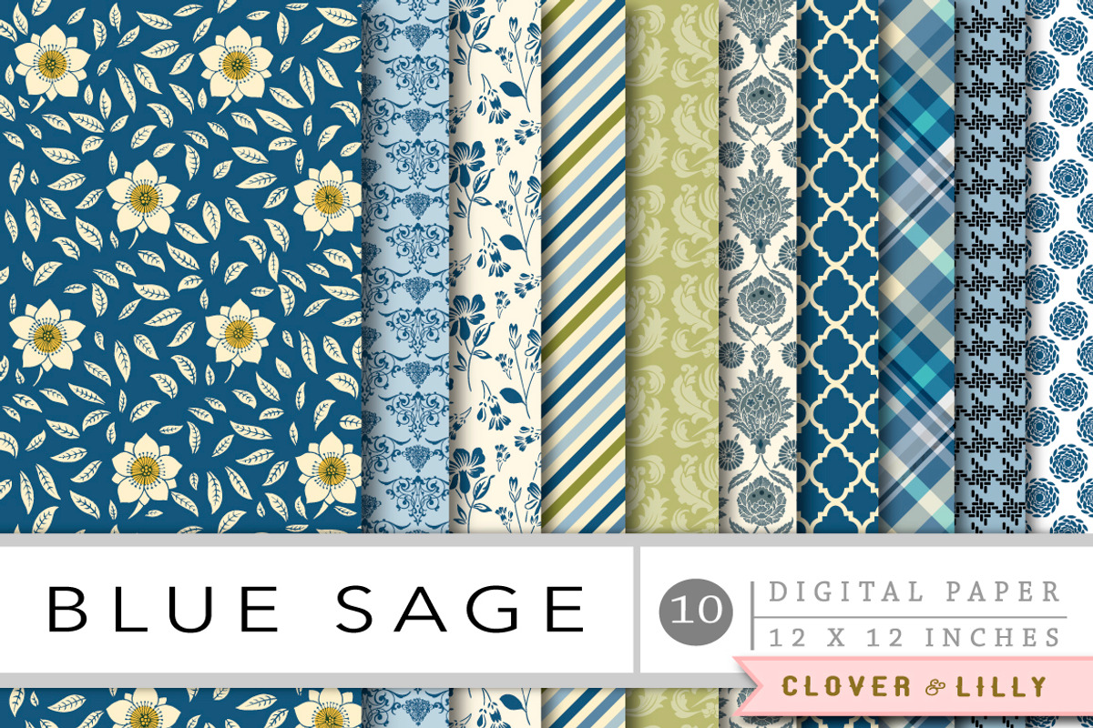 Blue Sage Digital Paper, a Pattern Graphic by Clover & Lilly (Photo 2 of 4)