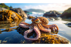 Small octopus sits on mossy rock by, a Nature Photo by Igor Tichonow