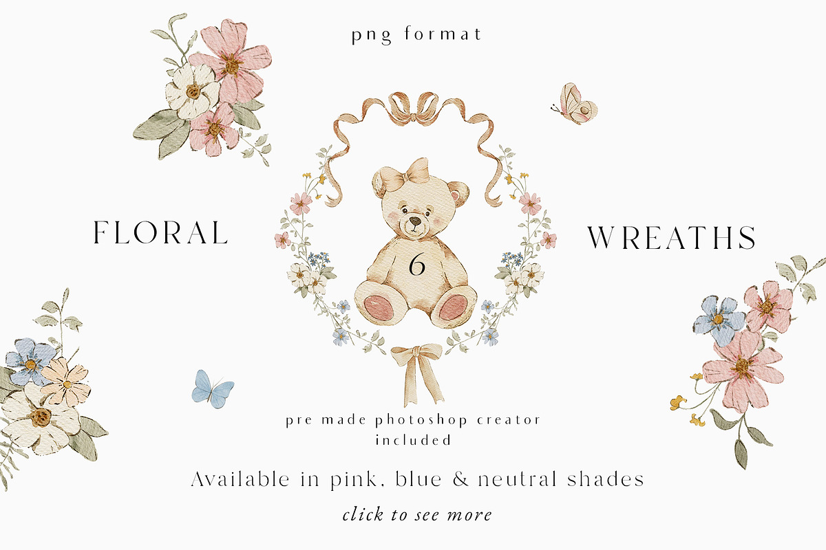 Teddy Bear & Bunny Watercolor spring, a Decorative Illustration by Grace Noboa Illustrations (Photo 5 of 14)