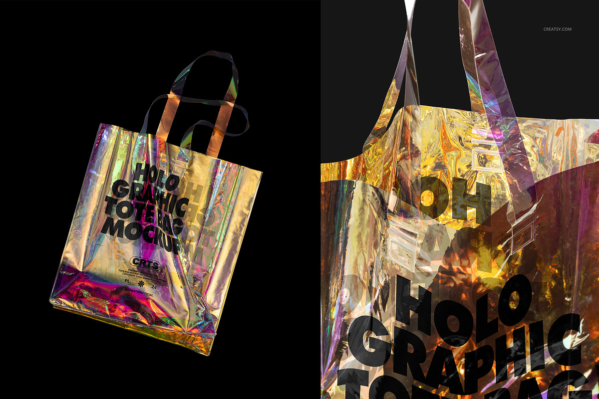 Holographic Tote Bag Mockup Set, a Merchandise Mockup by creatsy5 (Photo 5 of 6)
