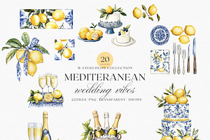 Watercolor Mediterranean Wedding Set, a Decorative Illustration by ThaismotaCreativeCo