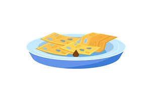 Cheese cheddar on plate vector icon, a Food Illustration by vectorpointstudio