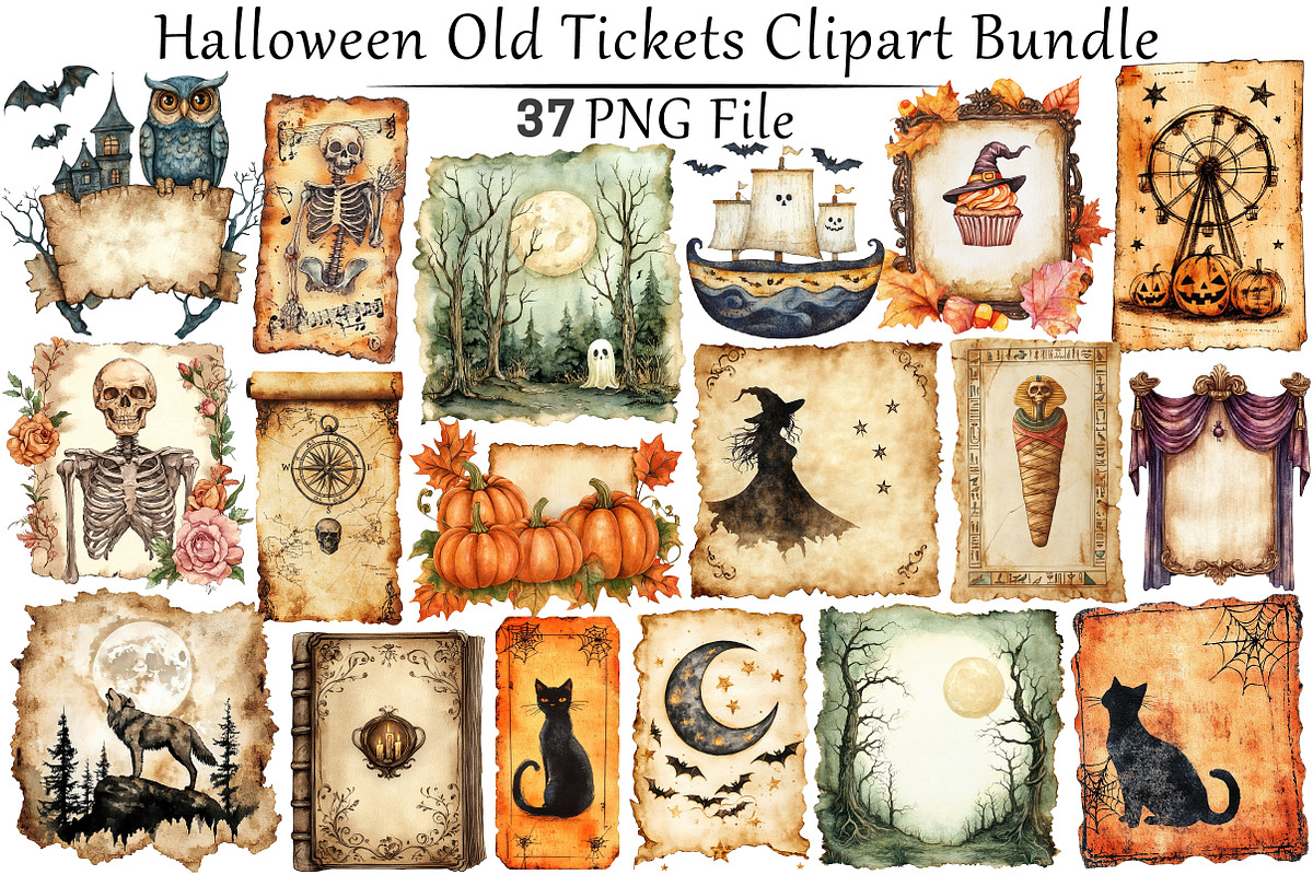 Halloween Old Tickets Clipart Bundle, a Seasonal Illustration by CitraGraphics (Photo 1 of 8)