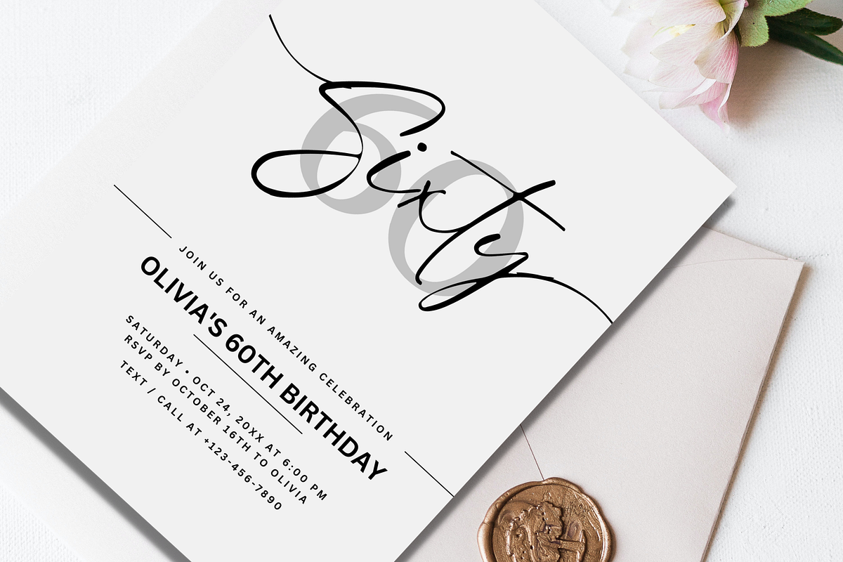 60th Birthday Party Invitation Card, an Invitation Template by TheSimplySereneShop (Photo 6 of 10)