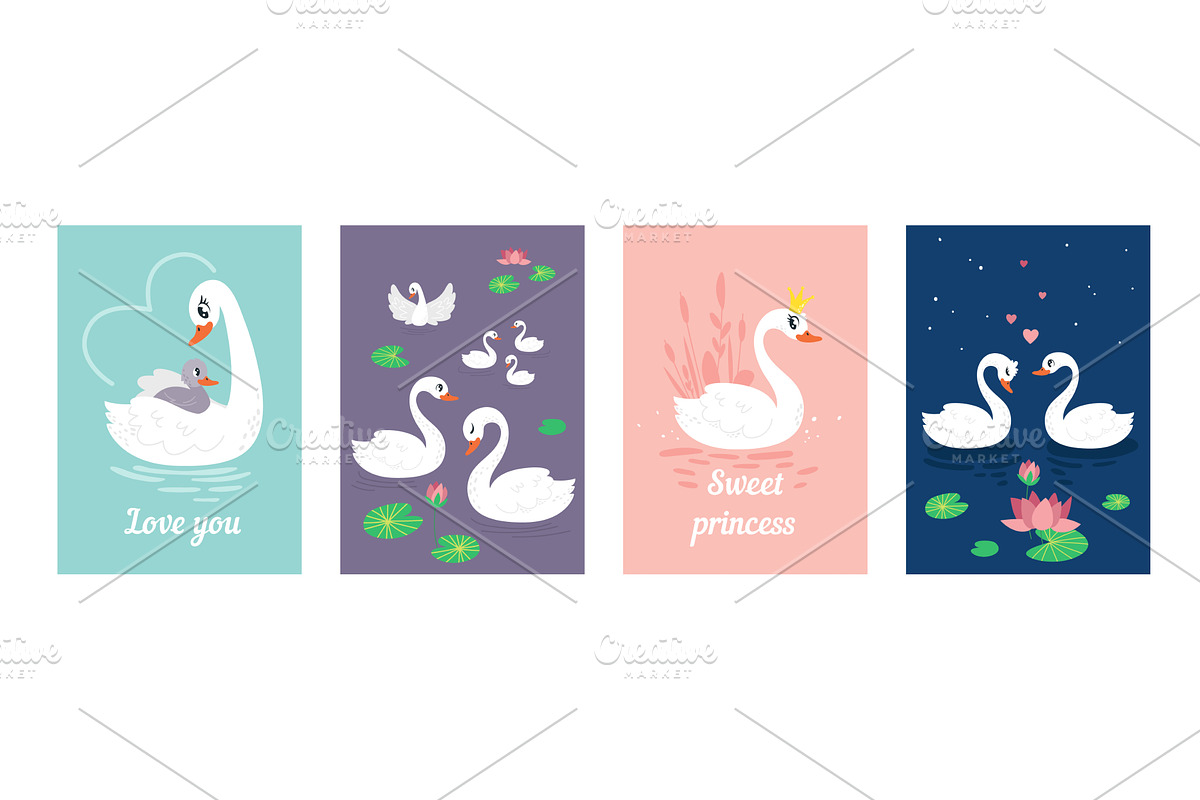 Posters with white swans. Beautiful, an Animal Illustration by LadadikArt