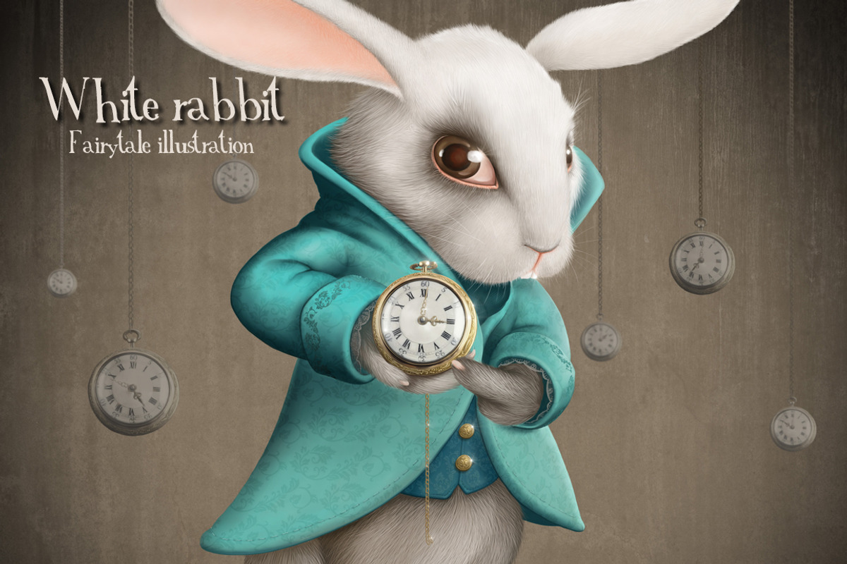 White rabbit with clock, an Illustration by Giordano Aita Graphics