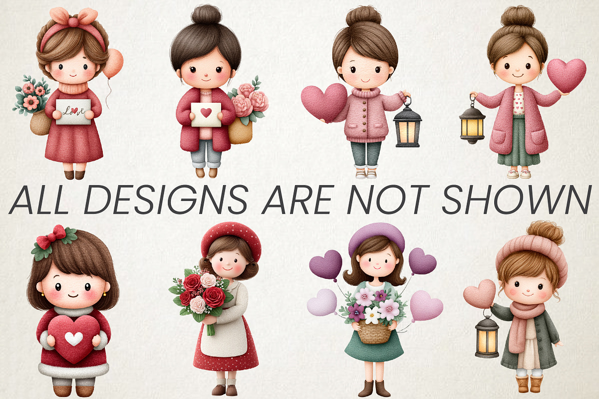 Whimsical Valentine Girls Cliparts, a Person Illustration by RobertsArt (Photo 4 of 6)