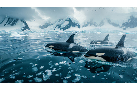 Two Orca Whales Swimming in the, an Animal Photo by Goinyk