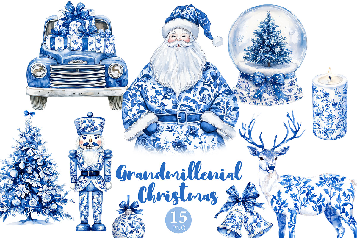 Grandmillenial Christmas Clipart, a Seasonal Illustration by GlamArtZhanna (Photo 1 of 6)
