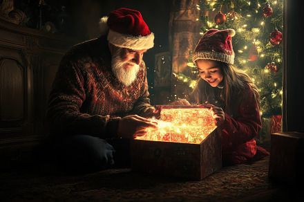 Couple joyfully opening a Christmas, a Photo by Iftikhar Alam